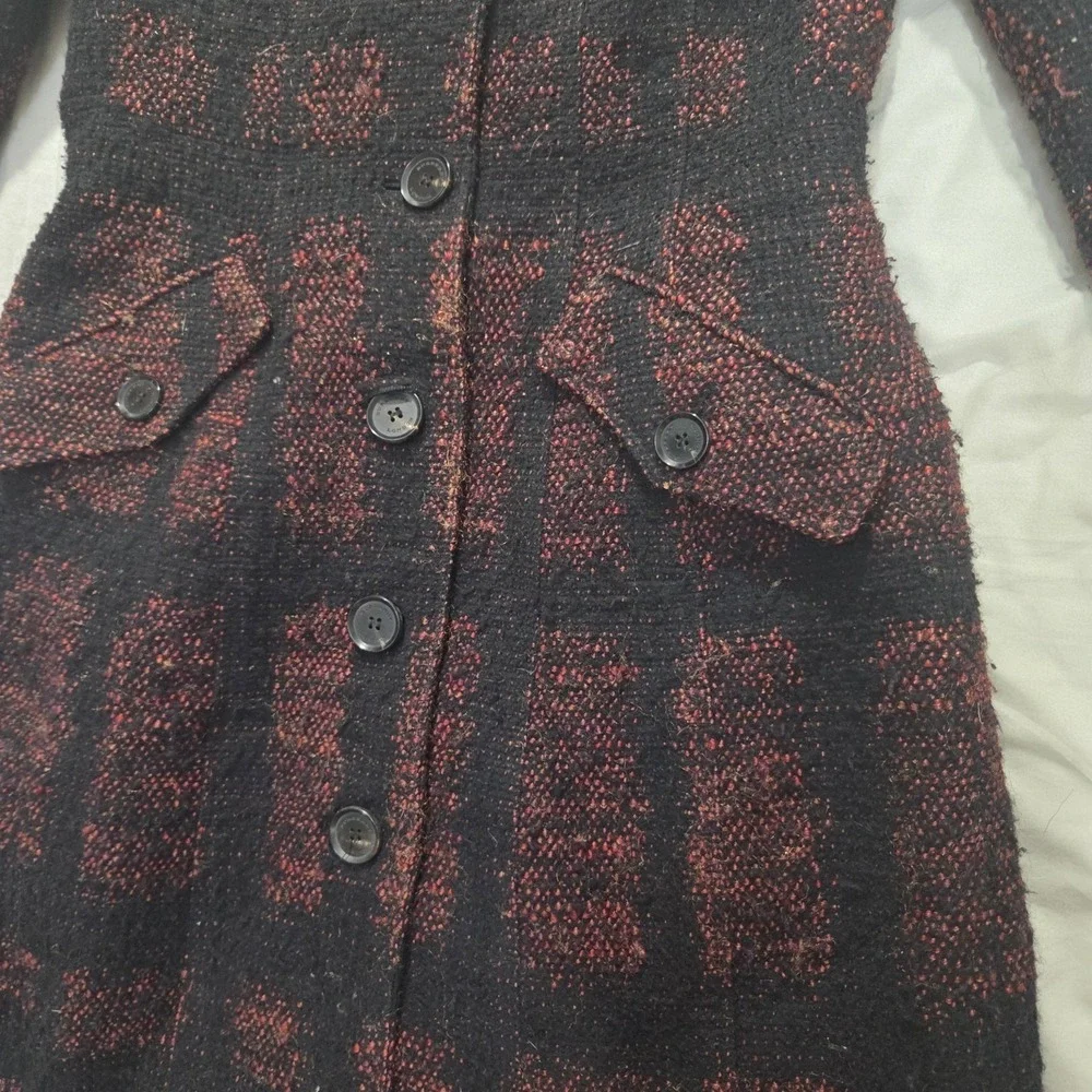 Burberry Check Coat Fitted Prorsum Burgundy Black Ladies Size US 2 / UK 4 *READ* - Picture 3 of 16